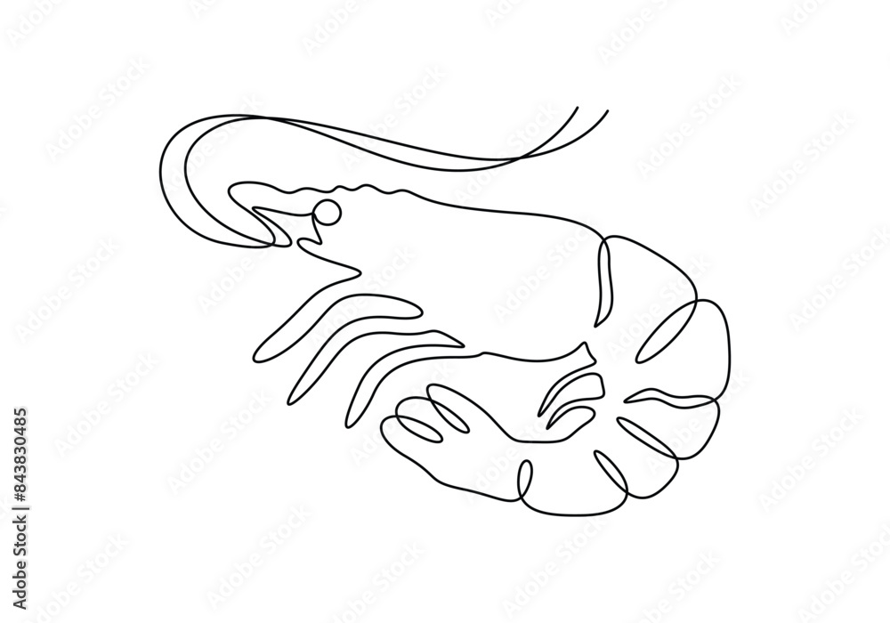 Fototapeta premium Continuous one line drawing of fresh shrimp for seafood logo icon vector illustration. Pro vector