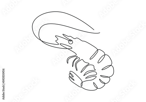 Continuous one line drawing of fresh shrimp for seafood logo icon vector illustration. Pro vector