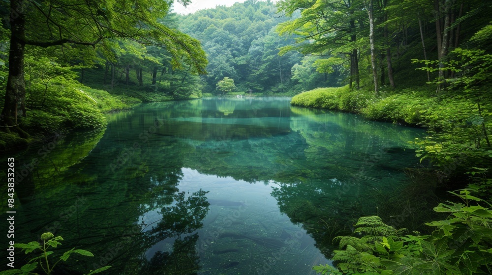 A serene landscape photo of a crystal-clear lake surrounded by lush greenery, perfect for a nature walk. A serene landscape photo of a crystal-clear lake surrounded by lush greenery, perfect for a nature walk.