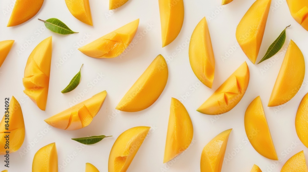 Sliced ripe mango on a white background mango fruit theme Sliced ripe mango on a white background mango fruit theme