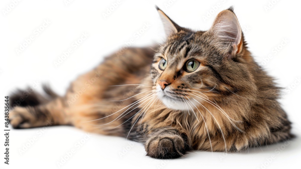 Obraz premium A super cat resting but alert, with a subtle hint of its powers, isolated on a white background
