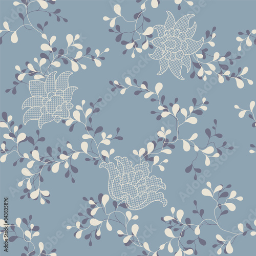 seamless pattern of flowers, branches and leaves
