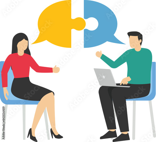 Success communicate, discussion or interview, achieve business agreement, solution or partnership deal, perfect match connection concept.

