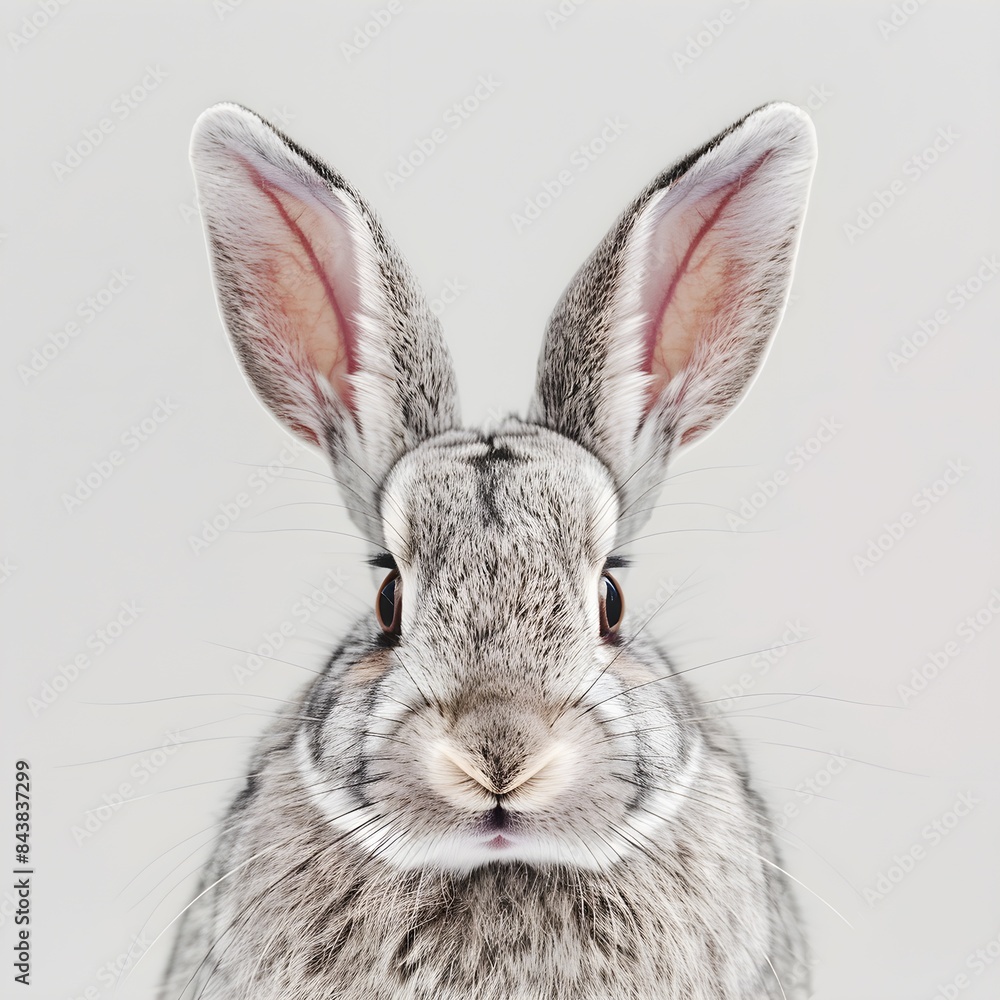 Fototapeta premium A rabbit with its ears flopped over its face looking goofy isolated on a white background