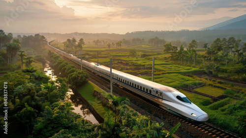 High-Speed Bullet Train in Scenic Countryside