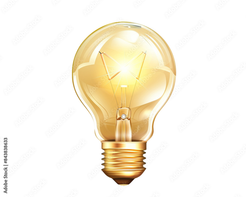 A glowing light bulb isolated on a black background. The bulb is a classic shape with a gold base. A glowing light bulb isolated on a black background. The bulb is a classic shape with a gold base.
