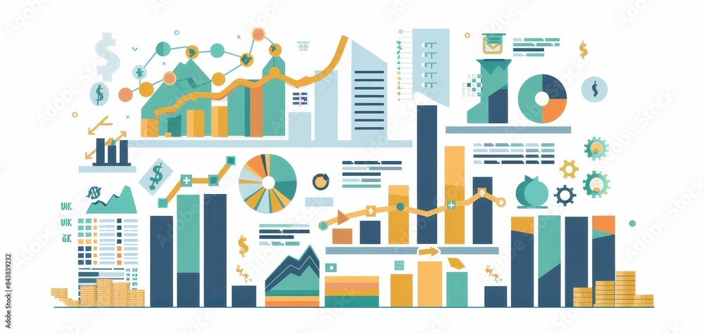 Colorful infographic with charts and graphs showcasing business data, analytics, and trends for financial and economic analysis. Colorful infographic with charts and graphs showcasing business data, analytics, and trends for financial and economic analysis.