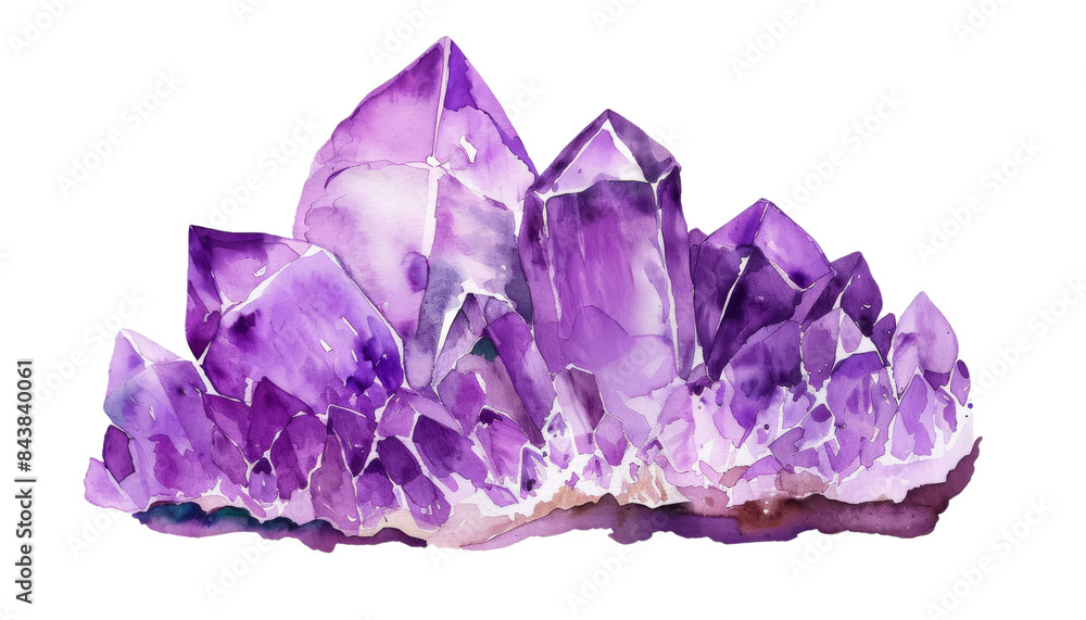 A large purple amethyst crystal cluster isolated on a black background. A large purple amethyst crystal cluster isolated on a black background.