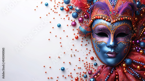 Wallpaper Mural Luxury white carnival mask with colouring feathers copy space white background 
 Torontodigital.ca