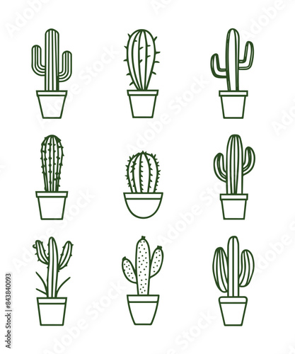 free vector cactus line art silhouette clean white isolated background