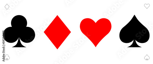 Card suit icons vector, clubs diamonds hearts spades icons, Casino Poker and gambling graphic elements, Outline icon, red, black