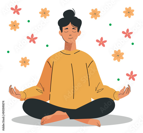 young man in yoga position. man meditating