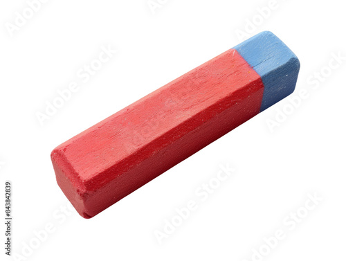 A red and blue chalk stick isolated on a white background.