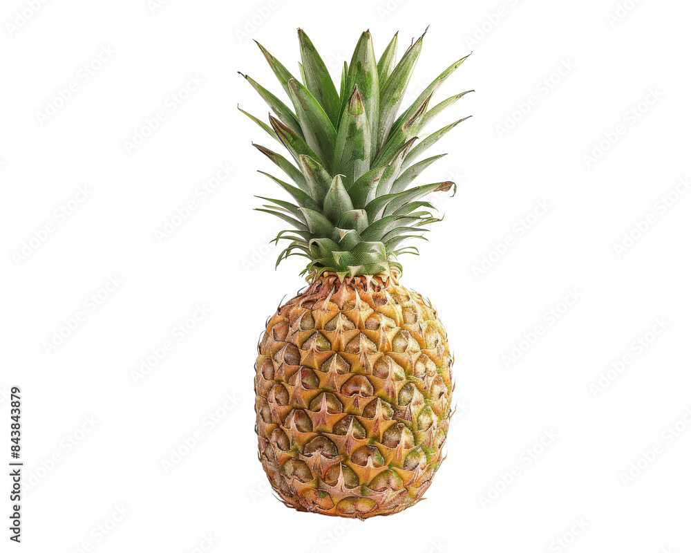A ripe pineapple with green leaves isolated on a black background. A ripe pineapple with green leaves isolated on a black background.