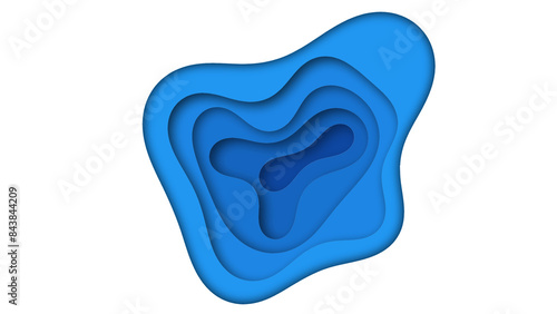 Abstract border in blue color gradation, paper cut style, wavy element for presentation. Underwater vibes.