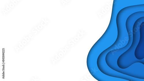 Abstract border in blue color gradation, paper cut style, wavy element for presentation 