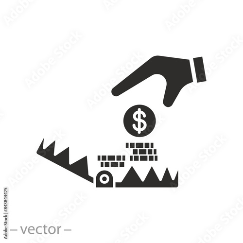 fraud financial or deception icon, money trap, crime cash, risking businessman hand, flat symbol on white background - vector illustration