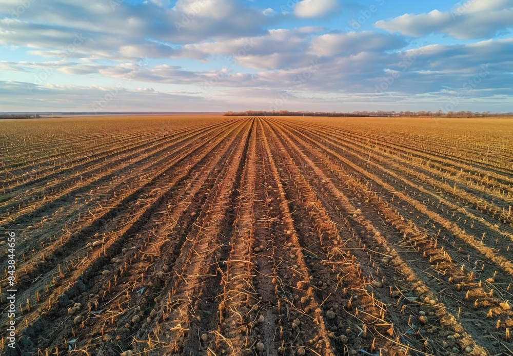 Aerial view of an expansive field with patches of dead crops Aerial view of an expansive field with patches of dead crops