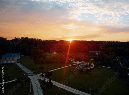 Aerial drone view of beautiful Feofania park in Kyiv, Ukraine. photo