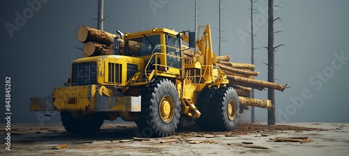 An Ultrawide Construction Banner Highlighting a Feller Buncher Model. Ample Space for Logo or Copy