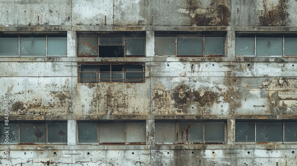Aged concrete building with deteriorated and corroded steel reinforcements Aged concrete building with deteriorated and corroded steel reinforcements