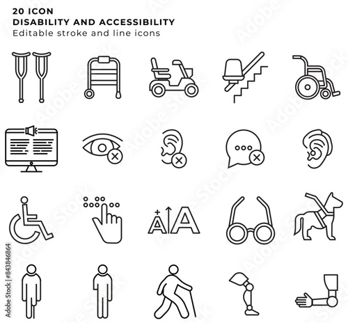 20 editable Icon set disability accessibility 