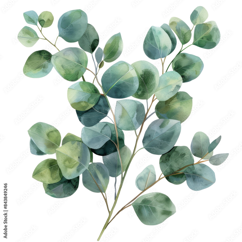 A sprig of eucalyptus leaves with green and grey hues, isolated on a black background. Perfect for botanical, nature, or floral designs. A sprig of eucalyptus leaves with green and grey hues, isolated on a black background. Perfect for botanical, nature, or floral designs.
