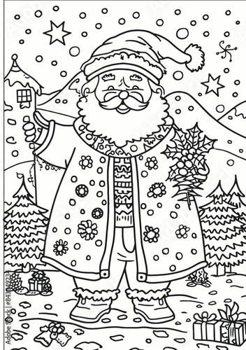 a christmas coloring page with a santa clause