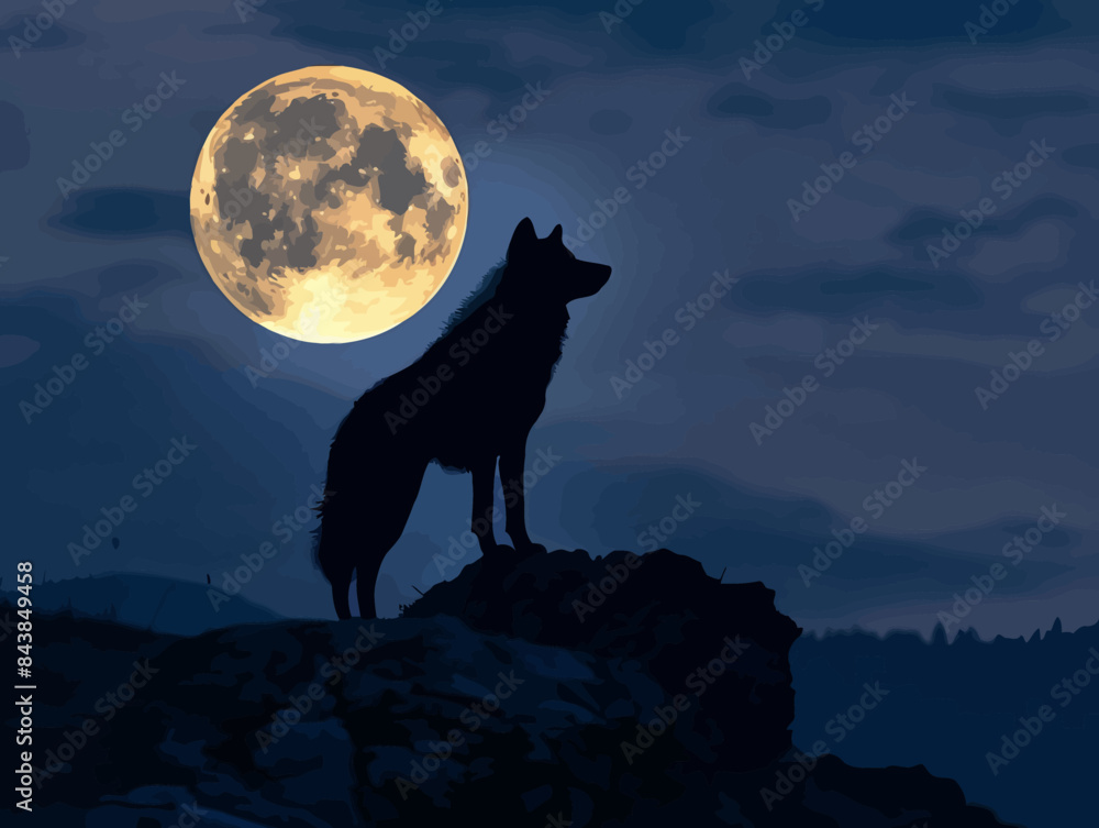 a wolf standing on top of a rock in front of a full moon a wolf standing on top of a rock in front of a full moon