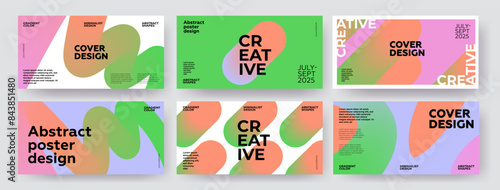 Creative covers or horizontal posters in modern minimal style for corporate identity, branding, social media advertising, promo. Modern layout design template with dynamic fluid gradient lines