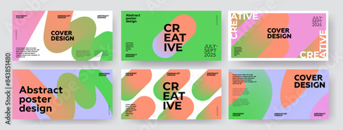 Creative covers or horizontal posters  in modern minimal style for corporate identity, branding, social media advertising, promo. Modern layout design template with dynamic fluid gradient lines