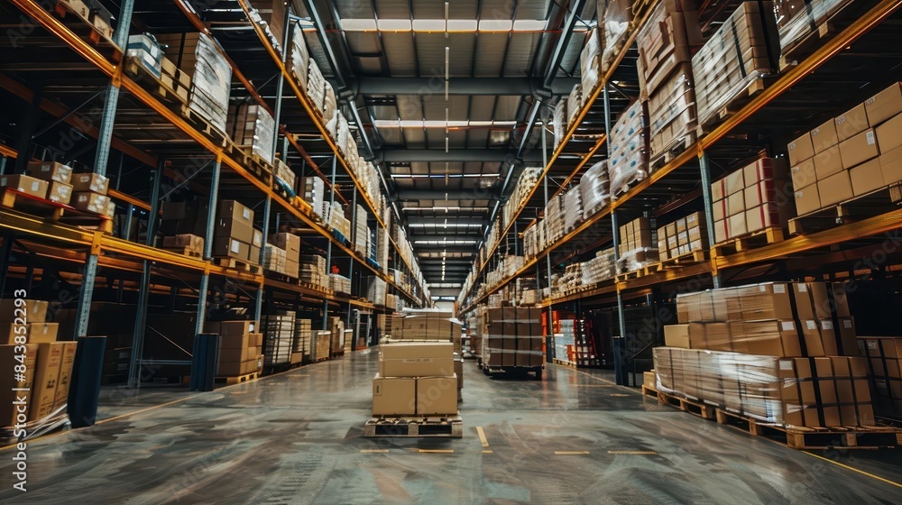 logistic warehouse interior filled with boxes and parcels before shipping orders logistic warehouse interior filled with boxes and parcels before shipping orders