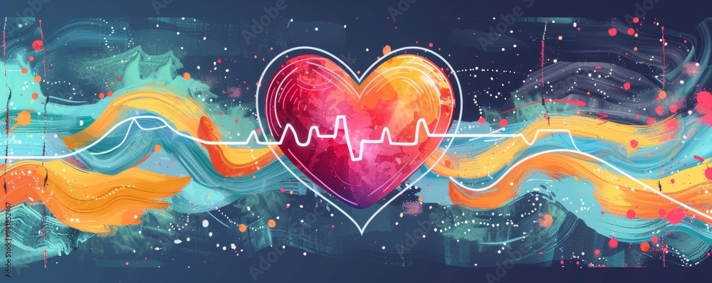 Heartbeat Color Heartbeat rhythm flat design front view cardiology theme cartoon ...