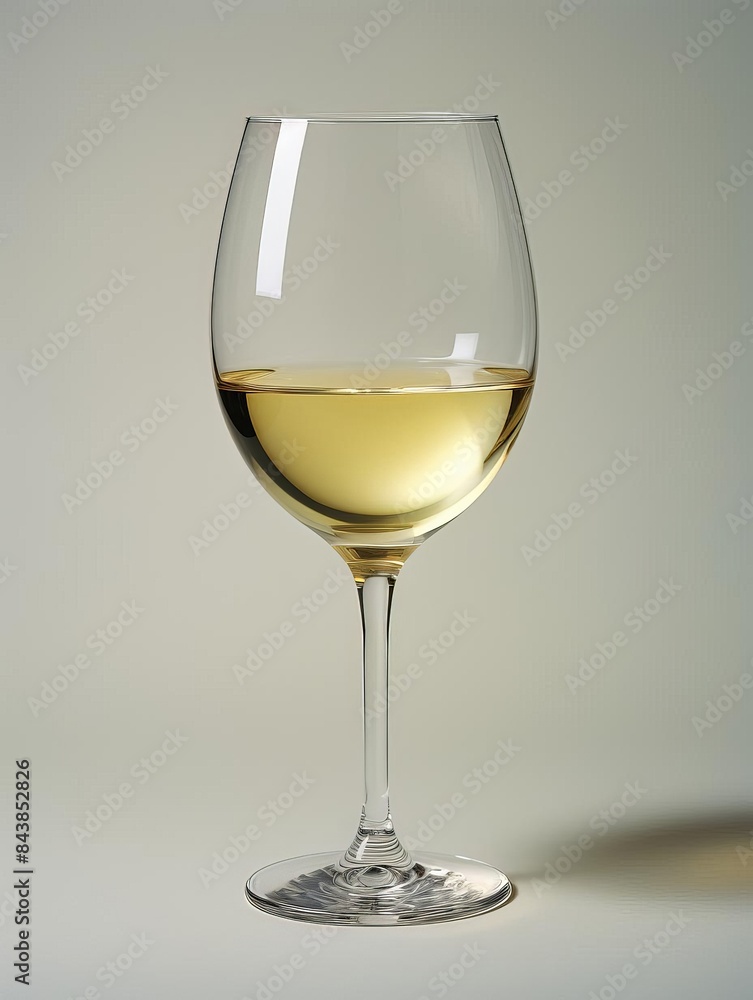 Craft a high-angle representation of a radiant White Wine glass, exuding a fluorescent light, on a pristine and isolated white surface Craft a high-angle representation of a radiant White Wine glass, exuding a fluorescent light, on a pristine and isolated white surface
