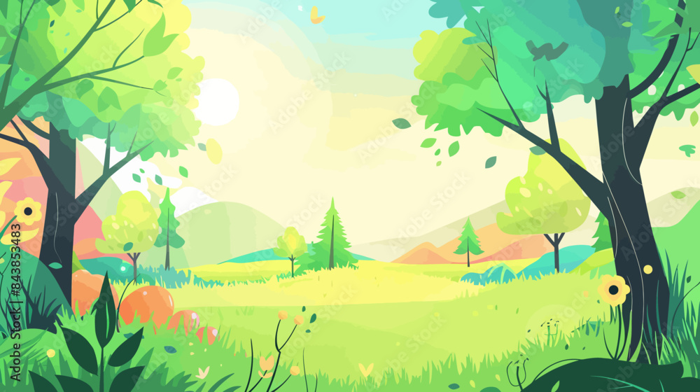 Obraz premium a painting of a forest with trees and grass