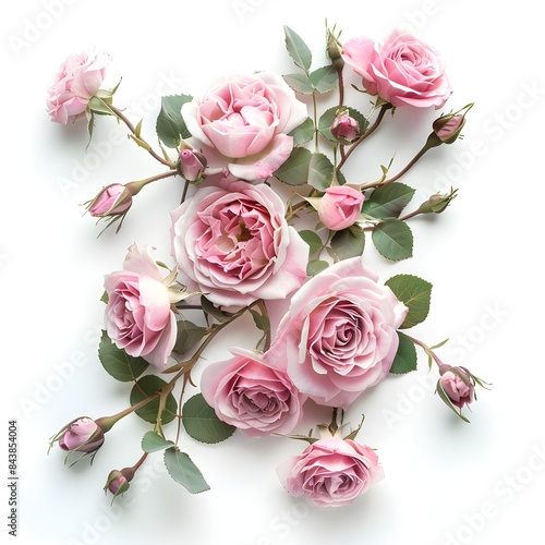 Bunch of pink roses on the white background 