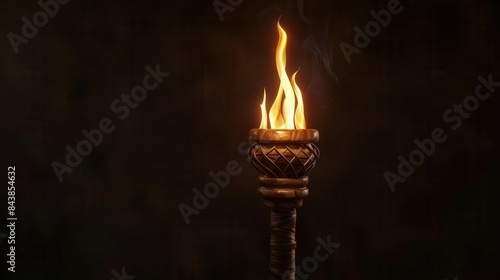 medieval wooden torch illuminating the darkness with flickering flames 3d illustration