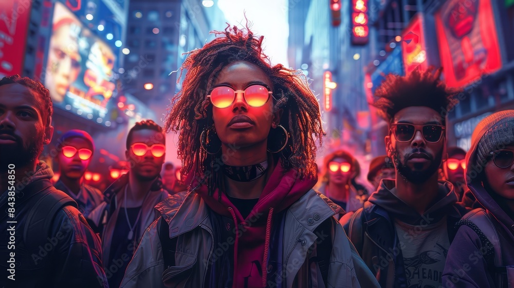 group of people with glasses in a city group of people with glasses in a city