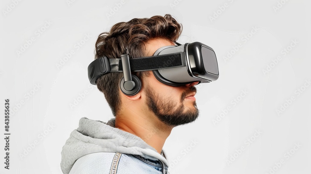man wearing a virtual reality headset man wearing a virtual reality headset