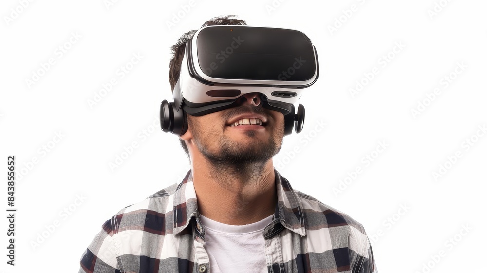 man wearing a virtual reality headset and headphones man wearing a virtual reality headset and headphones