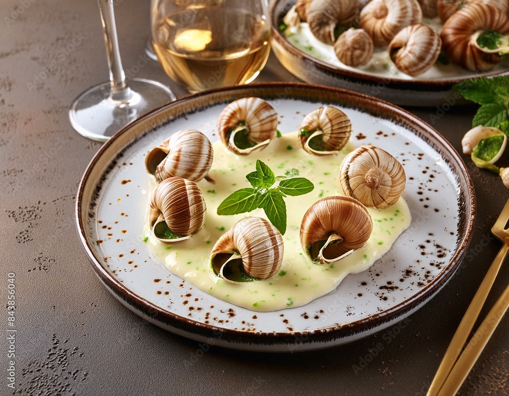 cooked snails in creamy sauce on a plate cooked snails in creamy sauce on a plate