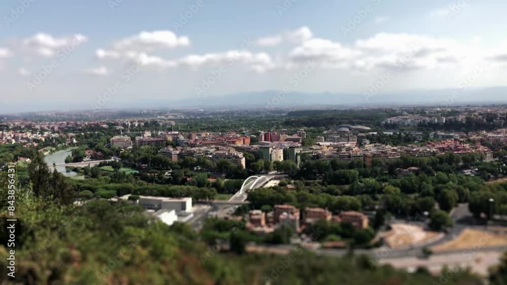 Panoramic view of Rome, seen from the Zodiaco Terrace. Miniature effect, panorama. Panoramic view of Rome, seen from the Zodiaco Terrace. Miniature effect, panorama.