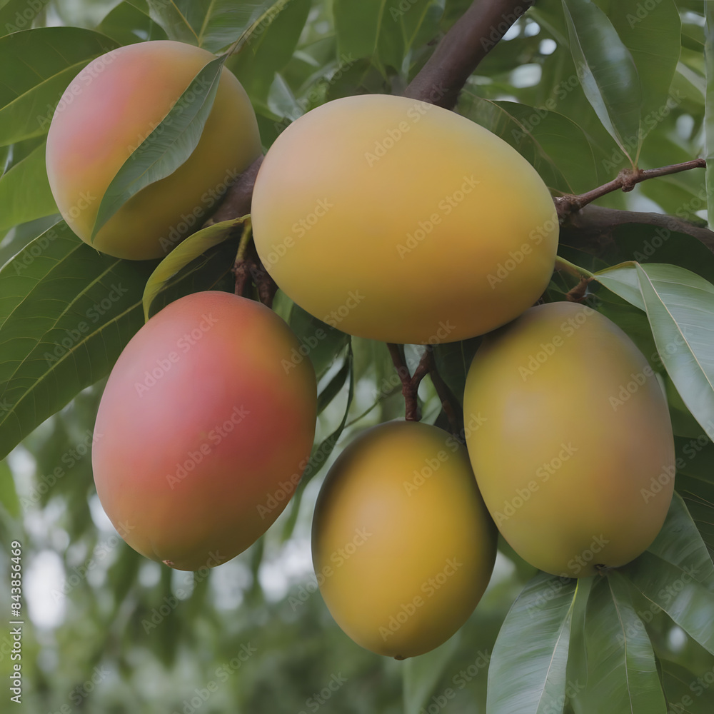 mangoes on a branch with leaves mangoes on a branch with leaves