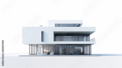 Architecture 3d rendering illustration of modern minimal house on white background © Zunaira