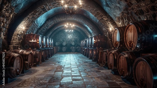 mysterious wine cellar interior generated by artificial intelligence digital art