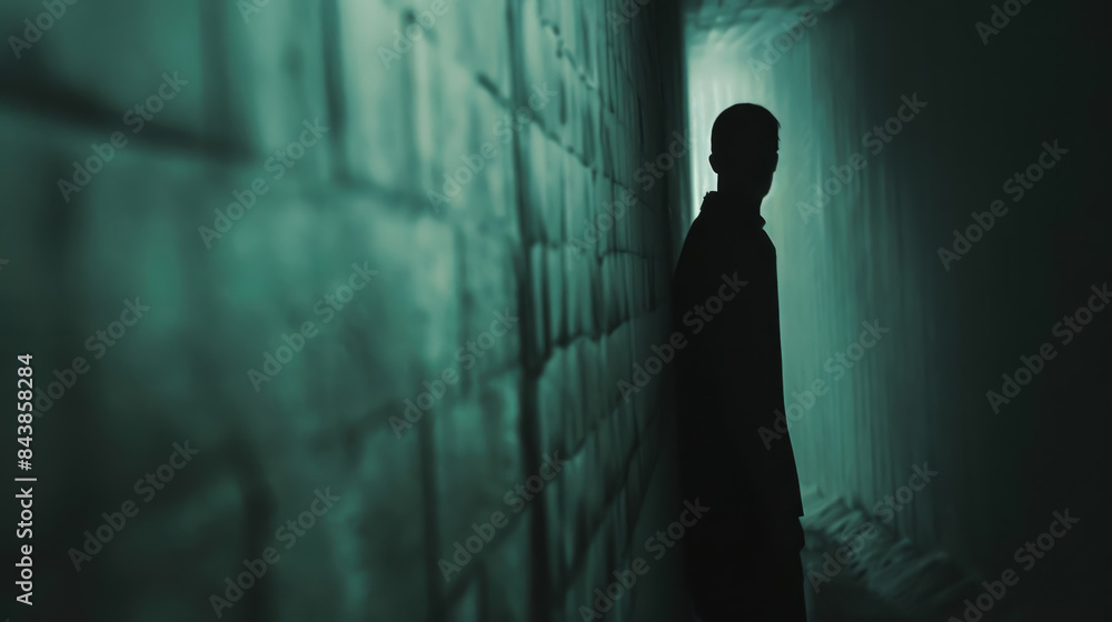 Mysterious figure lurking, close-up view, dark silhouette in shadowy background Mysterious figure lurking, close-up view, dark silhouette in shadowy background