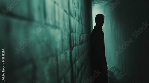 Mysterious figure lurking, close-up view, dark silhouette in shadowy background