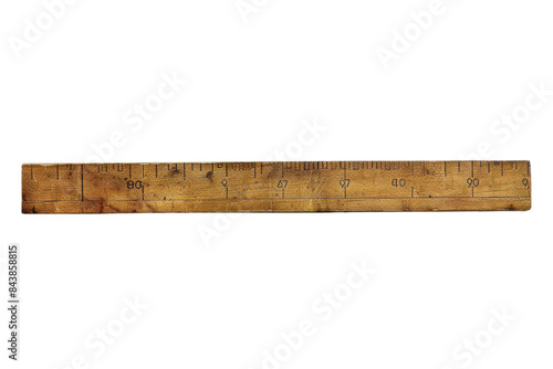 An old wooden ruler with markings on a black background.
