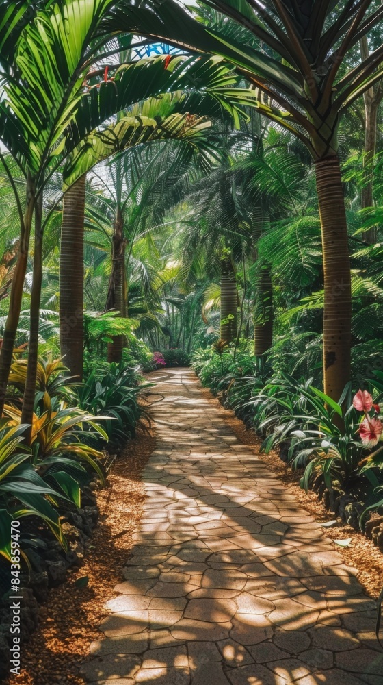Fototapeta premium Pathway that has many plants and trees on it