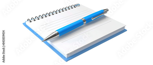 Blue pen on spiral notebook, ready for writing.